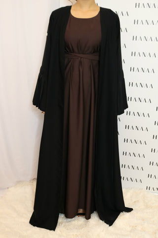 Amirah Sequinned Open Abaya - Black