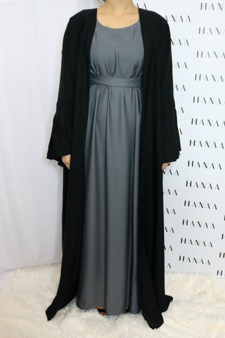 Amirah Sequinned Open Abaya - Black