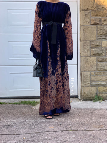 Hind Embroidered Open Abaya - Beige