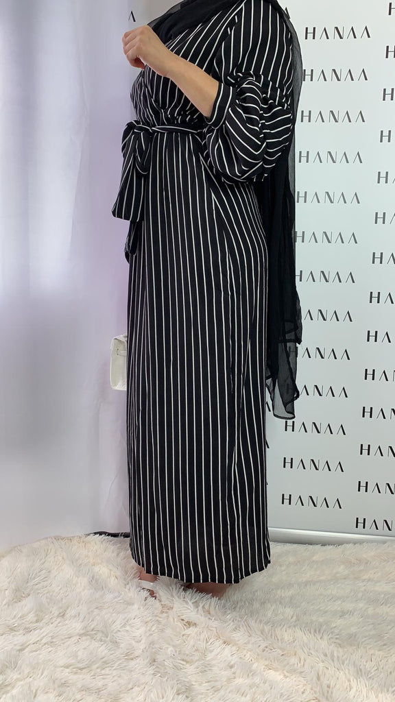 Nayla Stripe Wrap Dress - Black