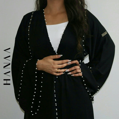 Ailah Floral Embroidery Open Abaya - Black